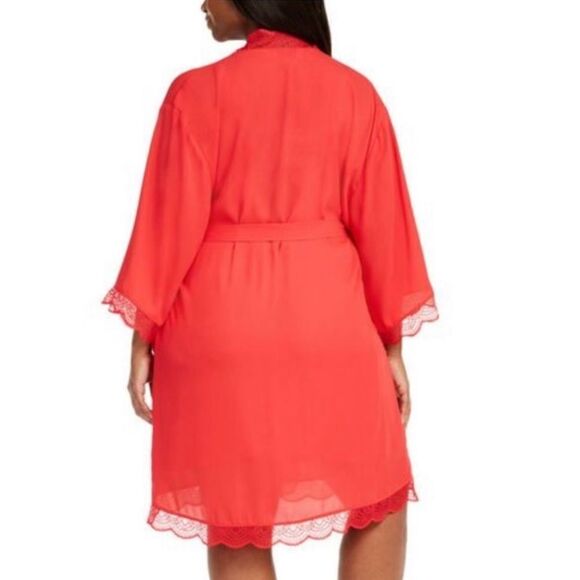INC International Concepts Red Lace Trim Short Robe Size 3X - Picture 3 of 8